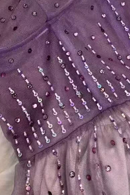 embellished tulle corset maxi dress in purple