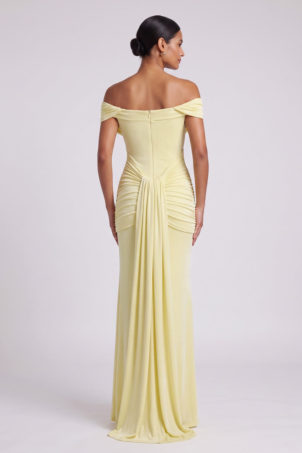 pale yellow stretch jersey column gown pale yellow stretch jersey gown - product view 5