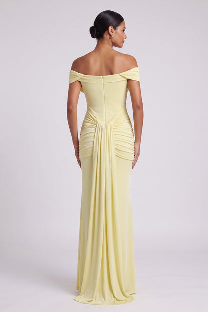 pale yellow stretch jersey column gown pale yellow stretch jersey gown - product view 5