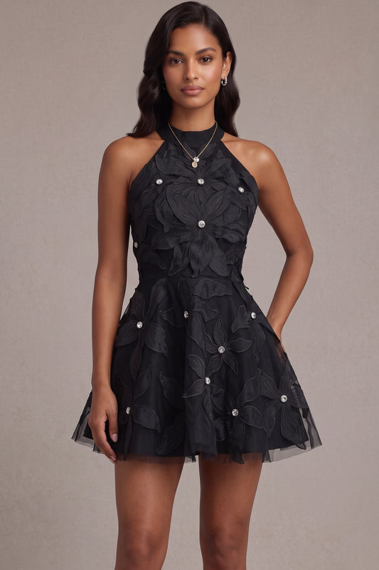 black organza fit-and-flare dress black organza dress - product view 2