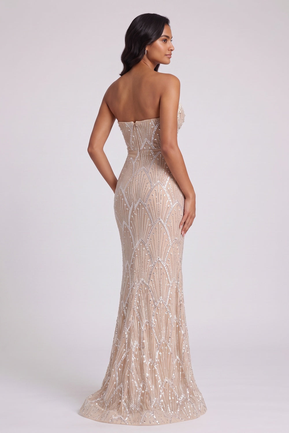 Beaded Mermaid Evening Gown – Strapless Floor-Length Gown Premium Fabric - product view 2