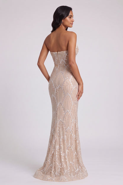 Beaded Mermaid Evening Gown – Strapless Floor-Length Gown Premium Fabric - product view 2