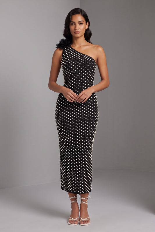 black stretch crepe sheath dress black stretch crepe dress - product view 1