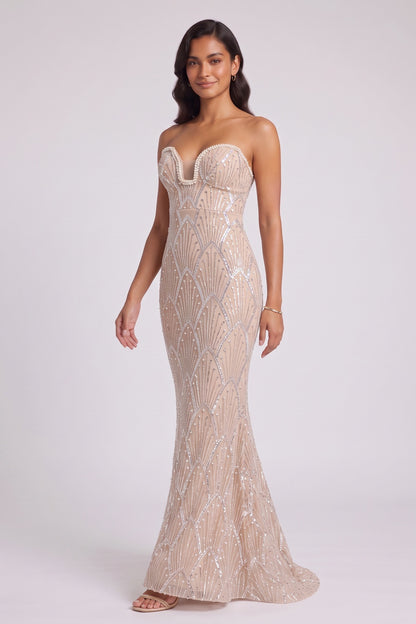 Beaded Mermaid Evening Gown – Strapless Floor-Length Gown Premium Fabric - product view 3