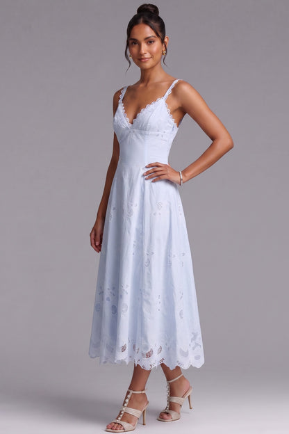 Light Blue Cotton Eyelet A-Line Midi Dress light blue cotton eyelet dress - product view 3