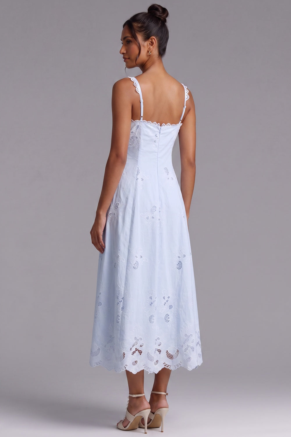 Light Blue Cotton Eyelet A-Line Midi Dress light blue cotton eyelet dress - product view 4