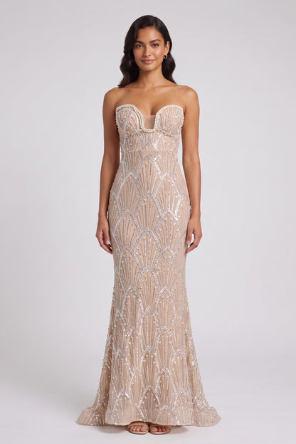 Beaded Mermaid Evening Gown – Strapless Floor-Length Gown Premium Fabric - product view 4