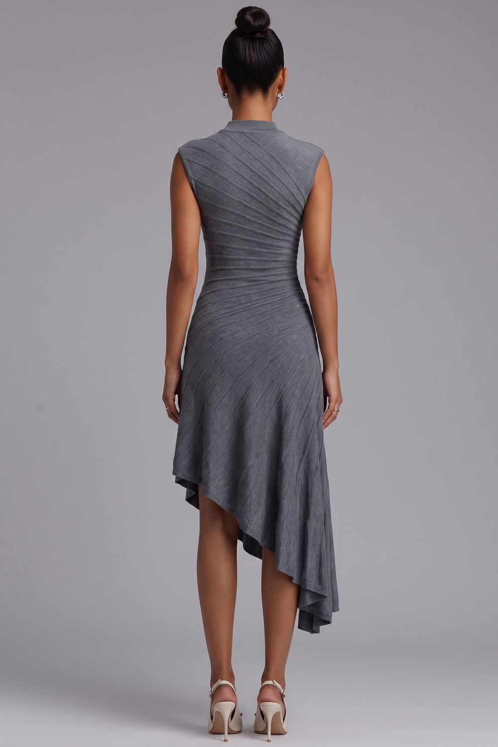 Grey Asymmetric Hem Midi Dress Premium Fabric - product view 4