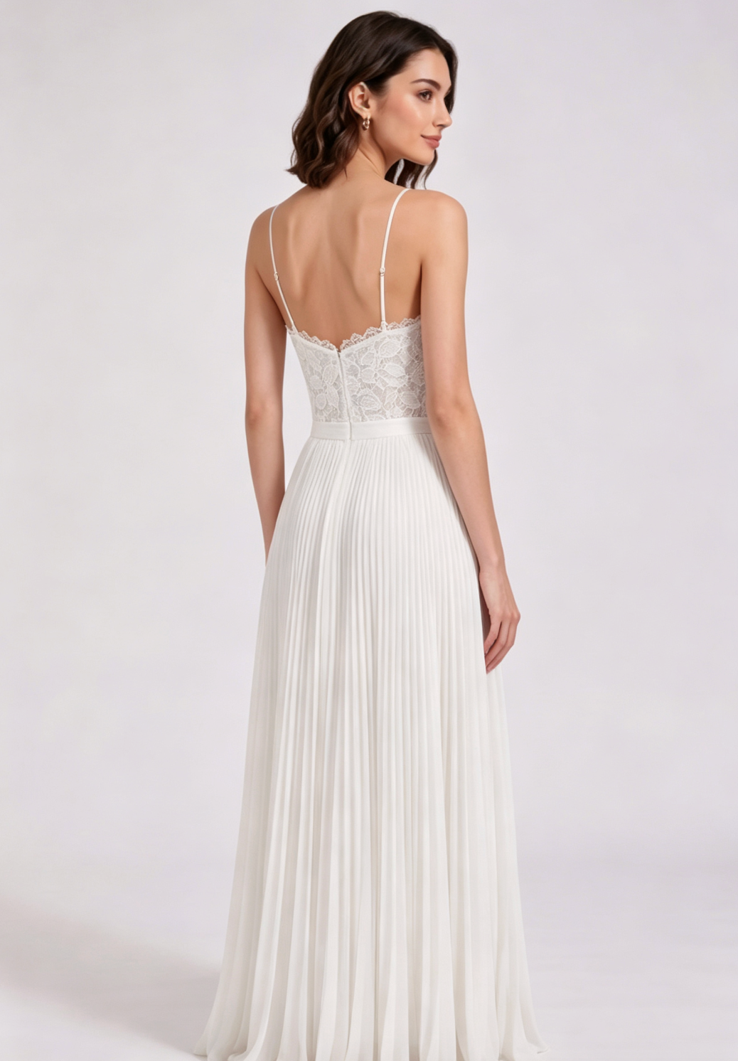 White Lace A-Line Floor-Length Dress