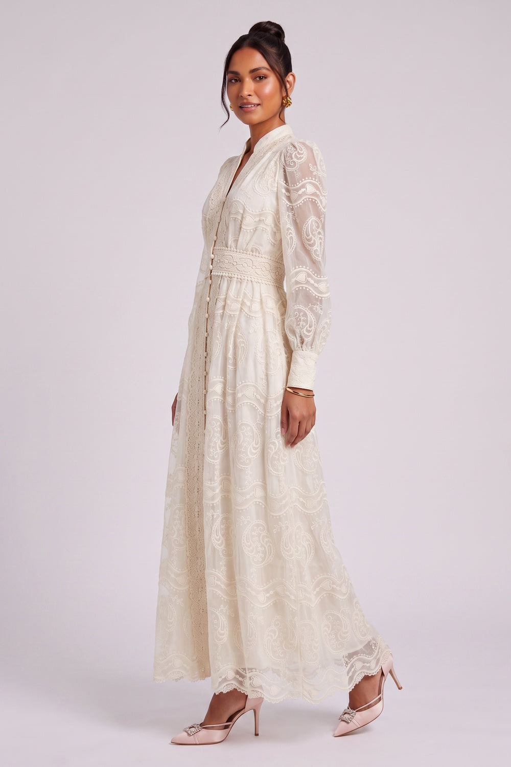 cream corded lace A-line dress cream corded lace dress - product view 4