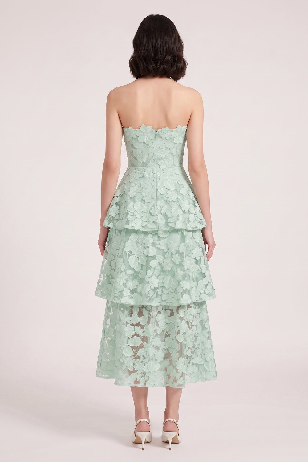 Mint Green 3D Floral Applique Lace A-Line Tiered Dress mint green 3D floral applique lace dress - product view 5