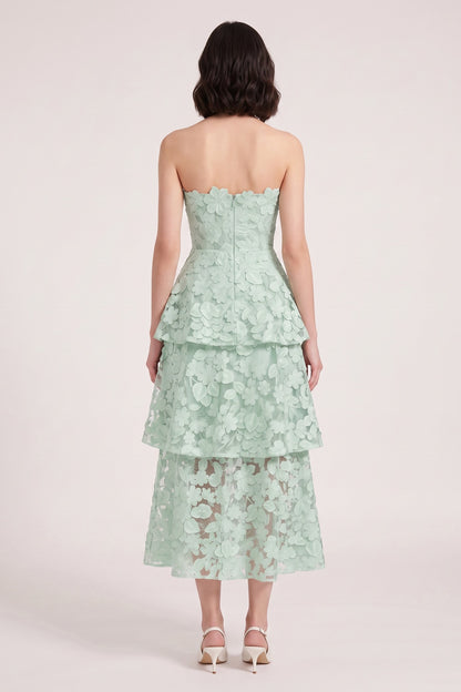 Mint Green 3D Floral Applique Lace A-Line Tiered Dress mint green 3D floral applique lace dress - product view 5