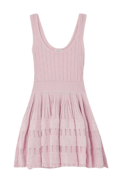 ribbed pointelle knit mini dress in pink