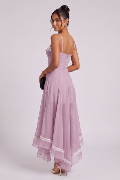 Dusty Lavender Sheer Chiffon Fit-and-Flare Midi Dress dusty lavender sheer chiffon dress - product view 3