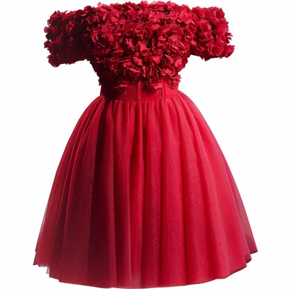 caroline Red 3d Appliques mini Prom Dress