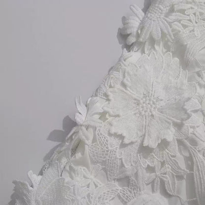 Strapless Flower Embroidery Maxi Dress In White