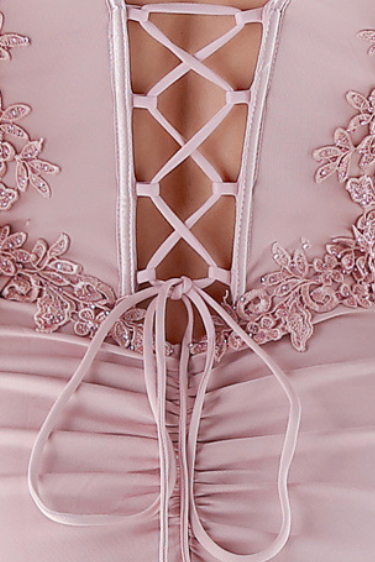 Pink Corset Gown with Lace Waist Detail
