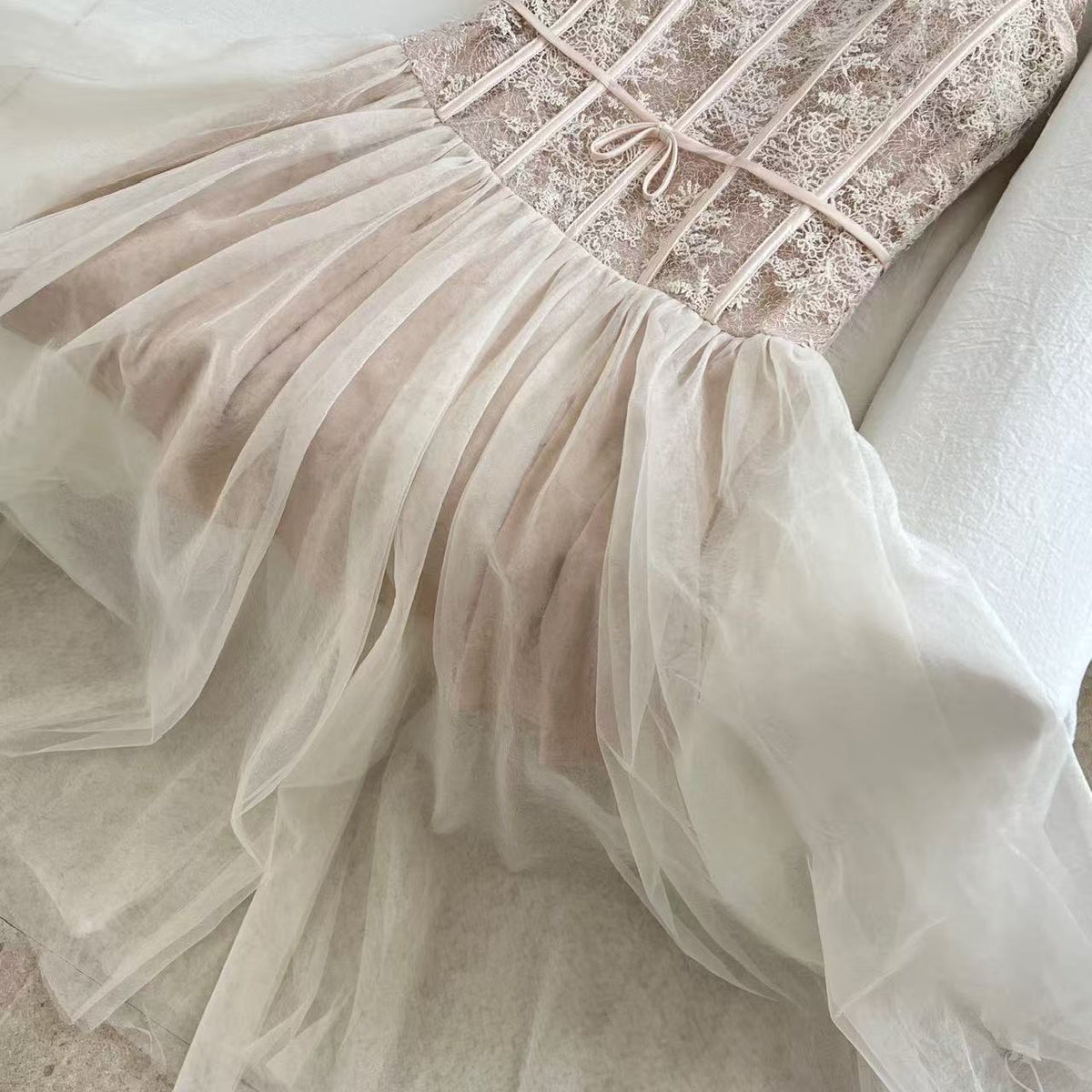 Alani Apricot Lace Mermaid Spaghetti Strap Tulle Dress