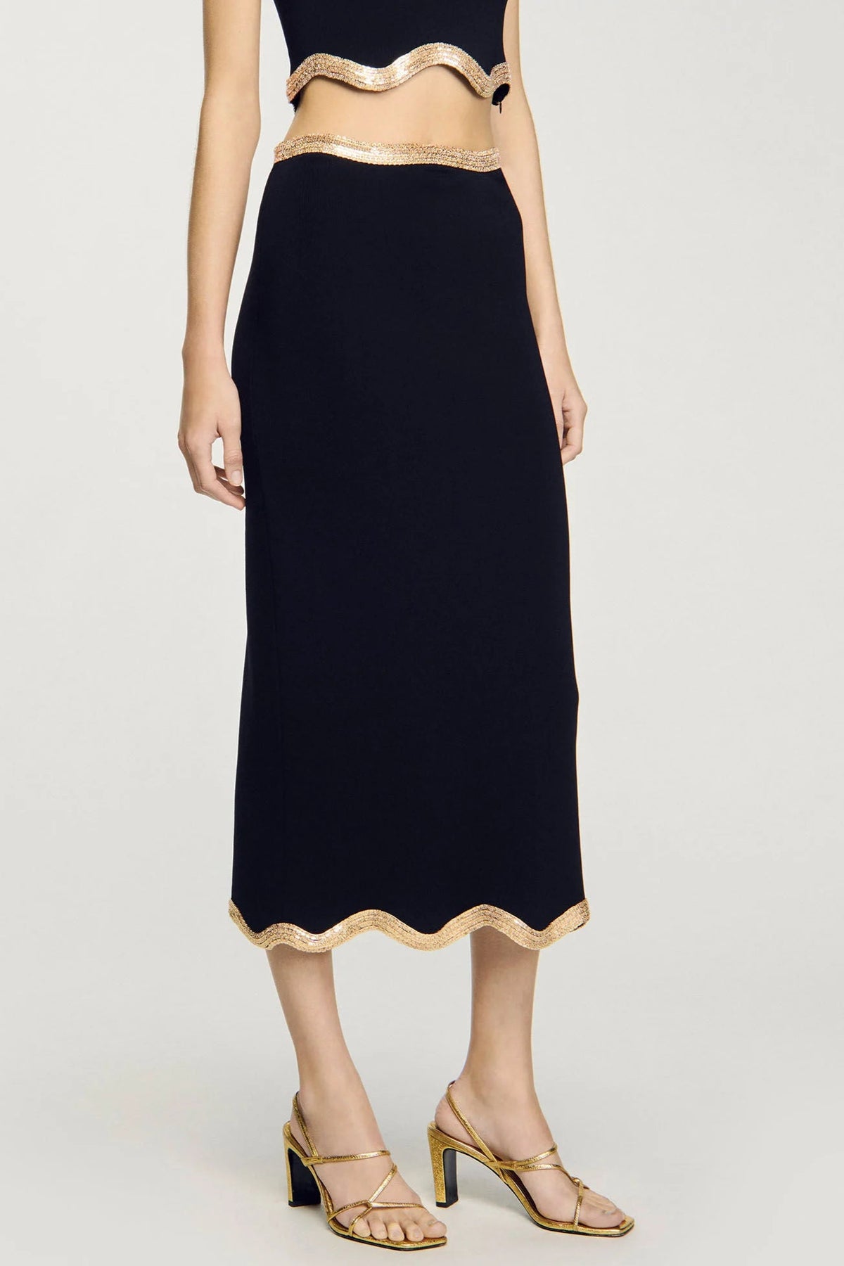 black Long knitted skirt with chain detail