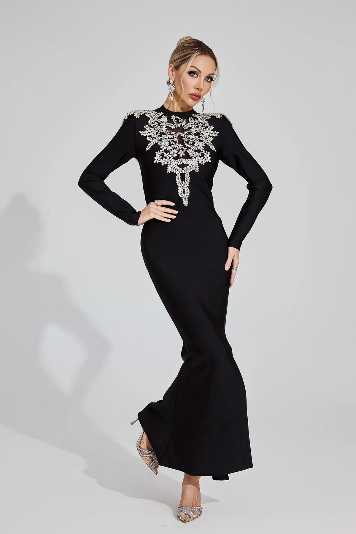 karen Black Diamond pattern Bandage maxi Dress