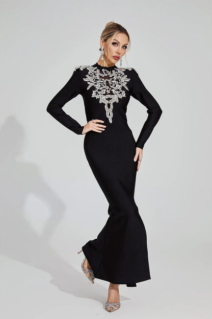 karen Black Diamond pattern Bandage maxi Dress