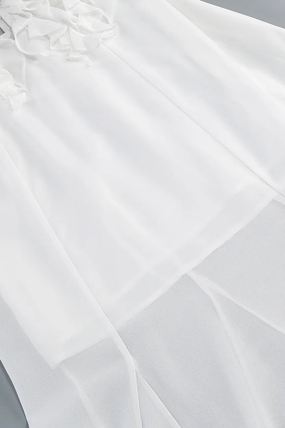 charlotte Pleat Ruffle Maxi Dress in white