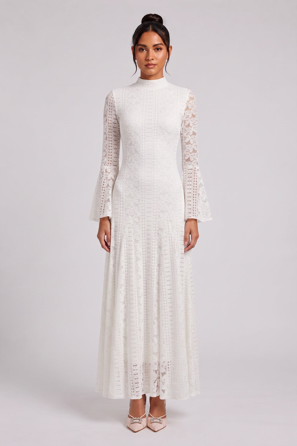 white lace a-line dress white lace dress - product view 1