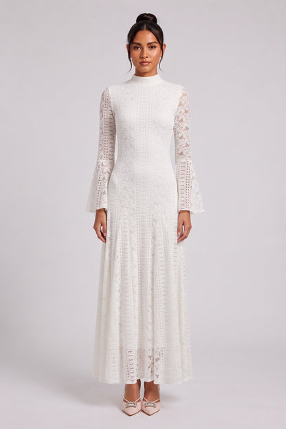 white lace a-line dress white lace dress - product view 1