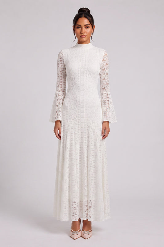 white lace a-line dress white lace dress - product view 1