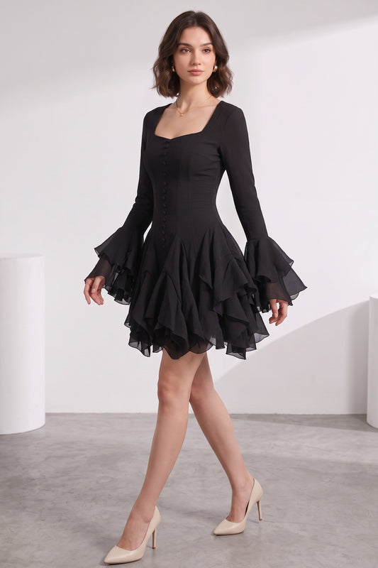 black crepe fit-and-flare dress black crepe dress - product view 2