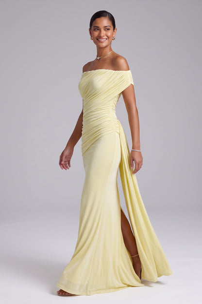 pale yellow stretch jersey column gown pale yellow stretch jersey gown - product view 3