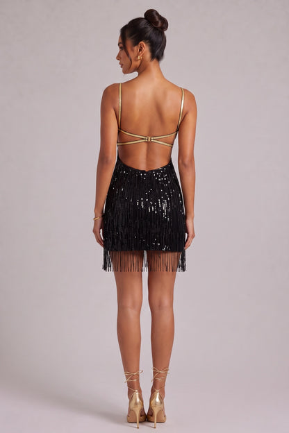 Black Gold Butterfly Fringe Mini Dress Premium Fabric - product view 5