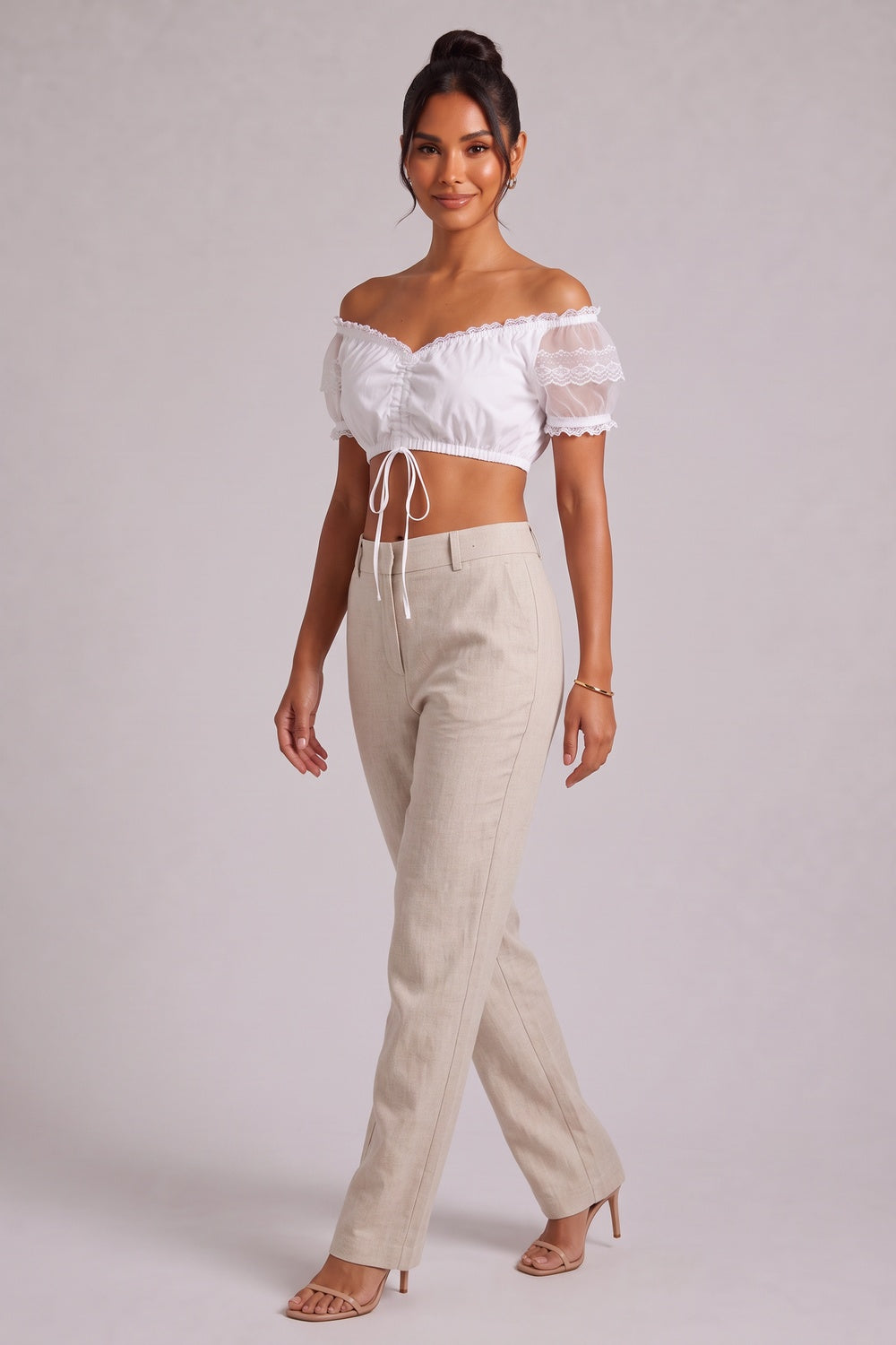 white woven cotton blend off-the-shoulder crop top dirndl blouse white woven cotton blend dirndl blouse - product view 4