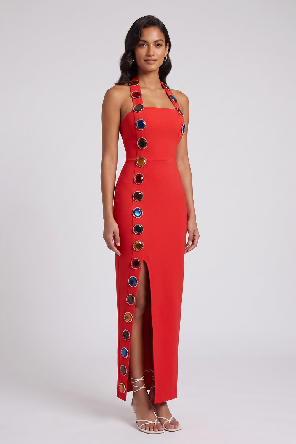 red heavy stretch crepe column dress red heavy stretch crepe dress - product view 1