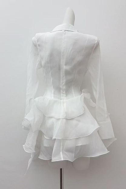 flower ruffle ribbon mini dress in white