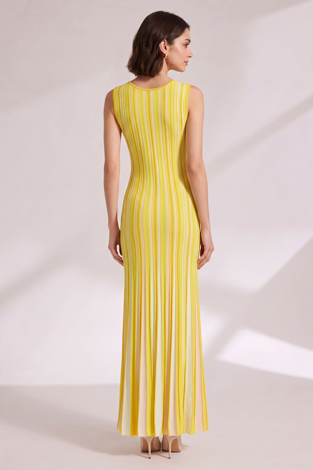 Yellow Vertical Stripe Maxi Dress Premium Fabric - product view 4