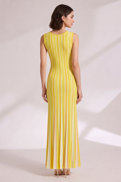 Yellow Vertical Stripe Maxi Dress Premium Fabric - product view 4