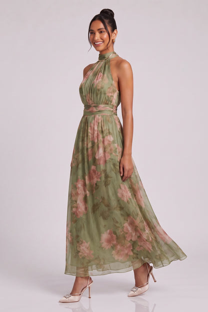 olive green chiffon a-line dress olive green, sage green chiffon dress - product view 3