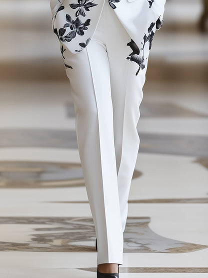 White Floral Printed Pantsuit Set