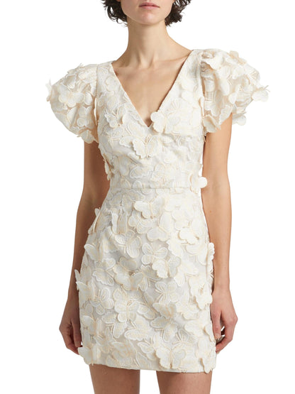 Butterfly Appliqué Mini dress in cream