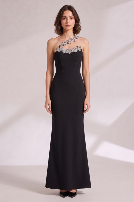 black heavy crepe mermaid evening gown black heavy crepe evening gown - product view 3