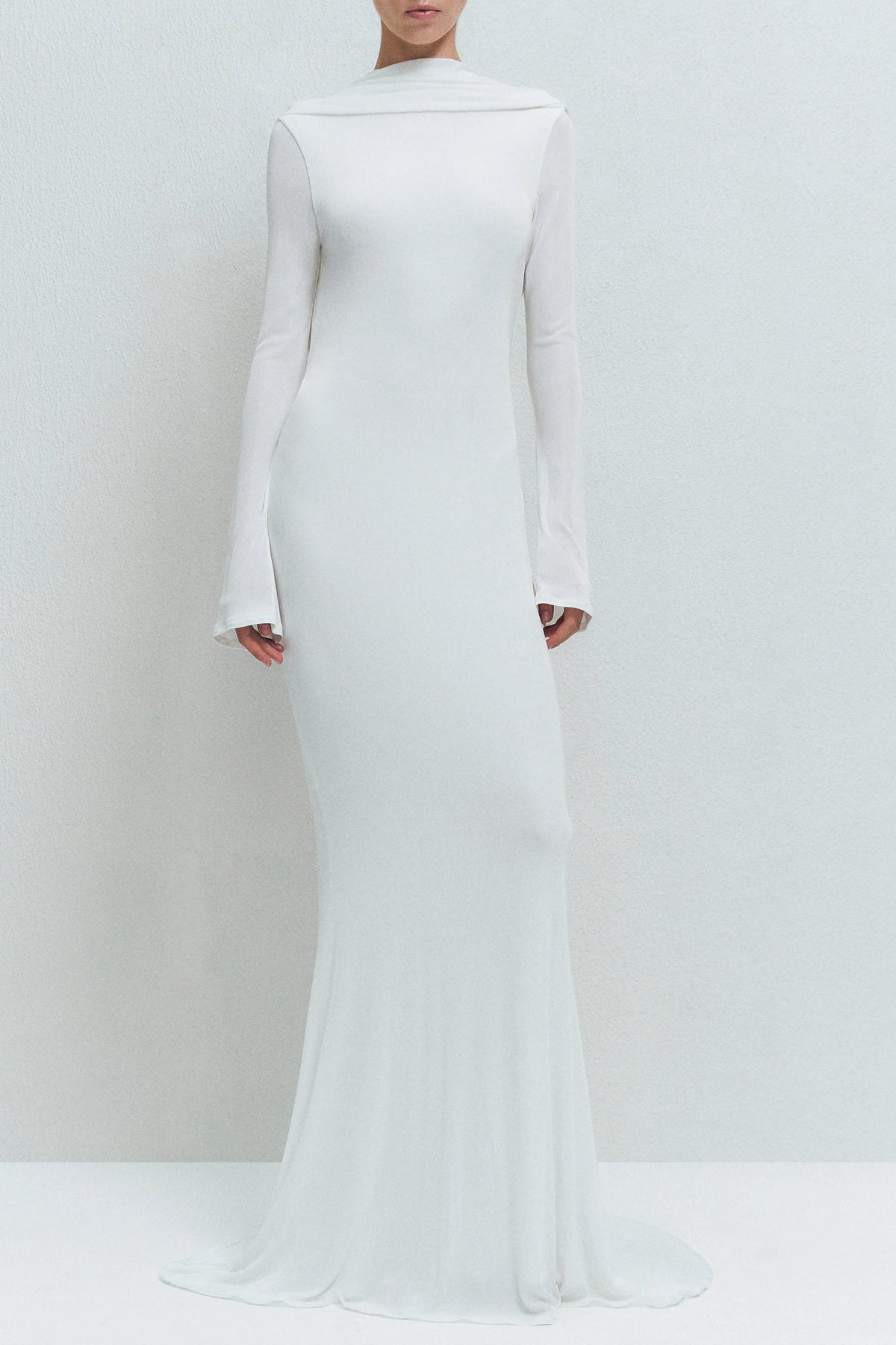 gloria DRAPED BACKLESS JERSEY MAXI DRESS in white