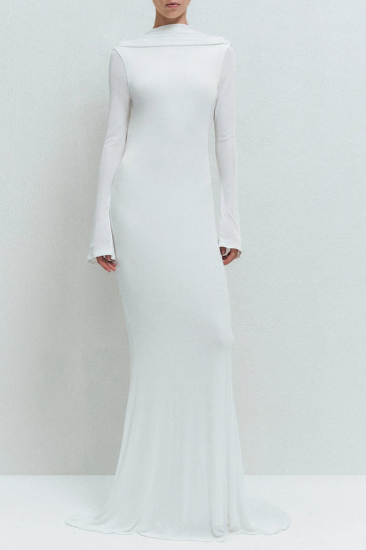 gloria DRAPED BACKLESS JERSEY MAXI DRESS in white