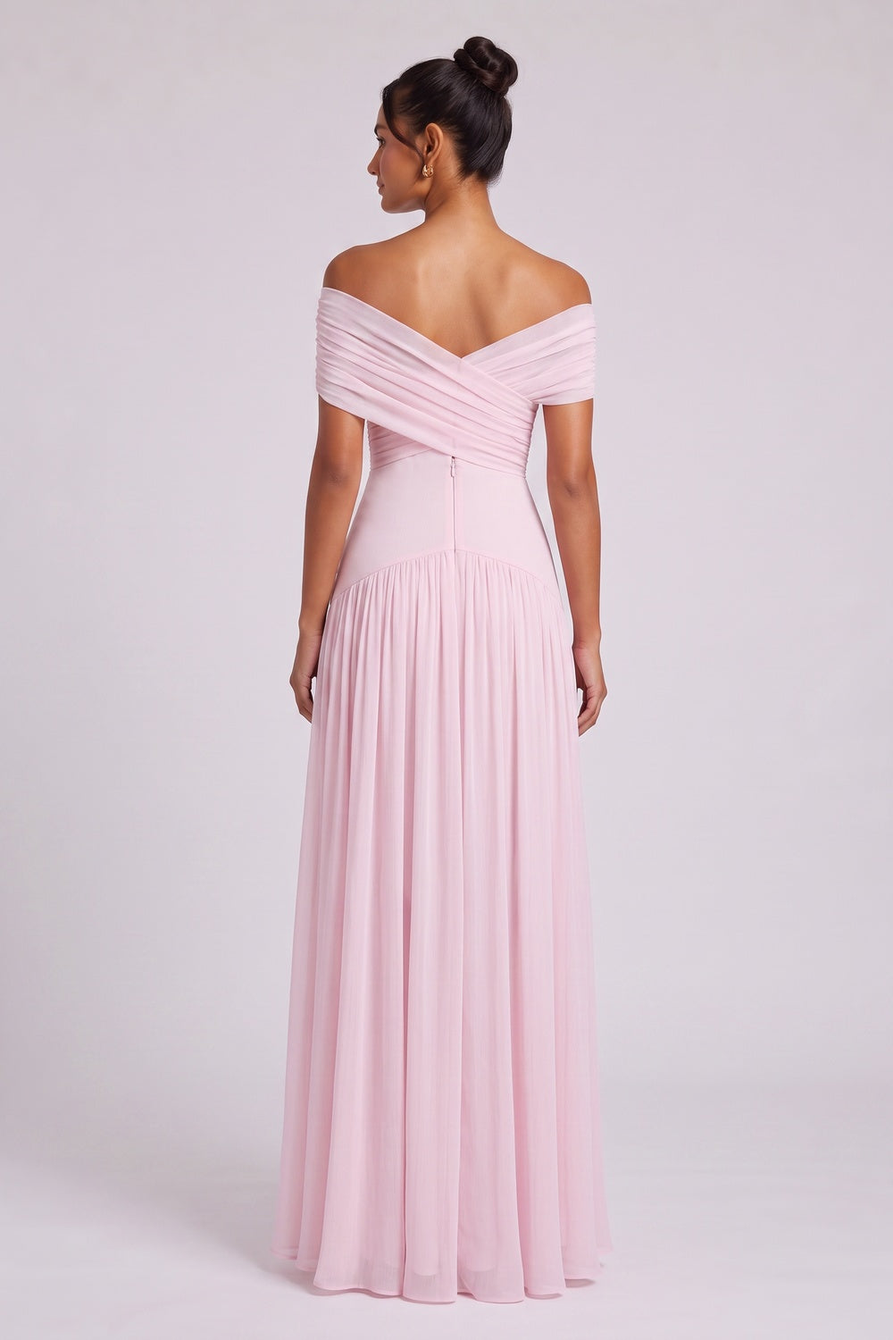 Light Pink Chiffon A-Line Floor-Length Gown light pink chiffon gown - product view 5