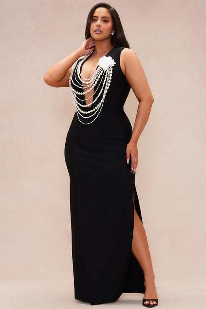 Cheyenne Pearl Bandage Gown in Black