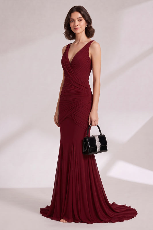 burgundy stretch jersey mermaid gown burgundy stretch jersey gown - product view 2