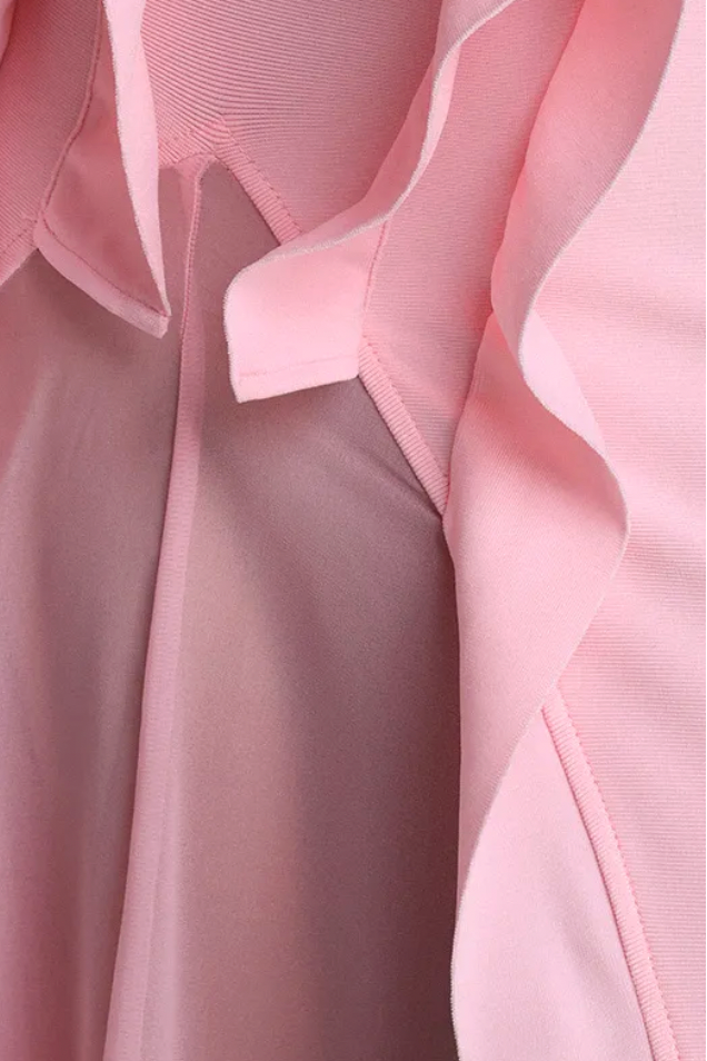 Light Pink Smooth structured fabric bodice Fitted bodice with A-line flared skirt Dress