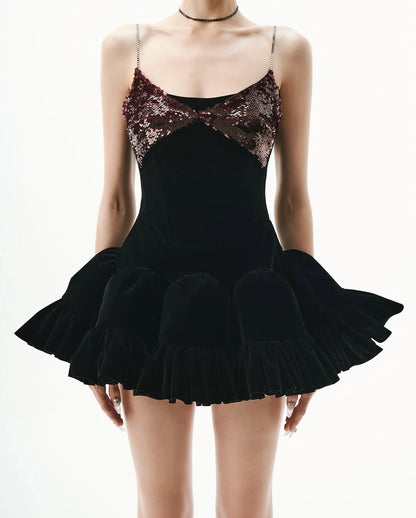 evangeline sequin embellished mini dress in black
