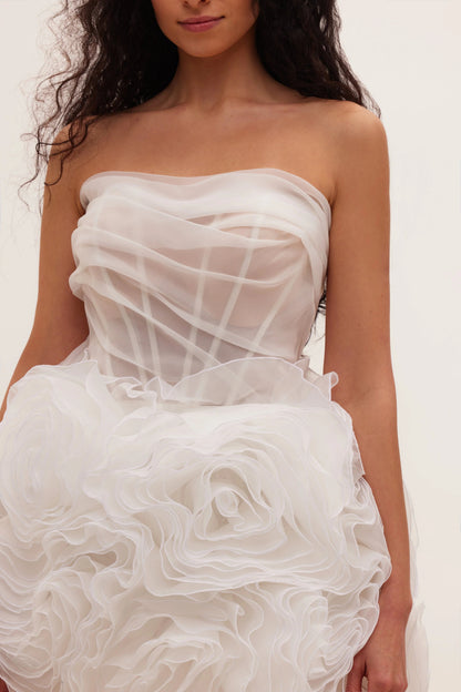 georgia Appliquéd organza white mini dress