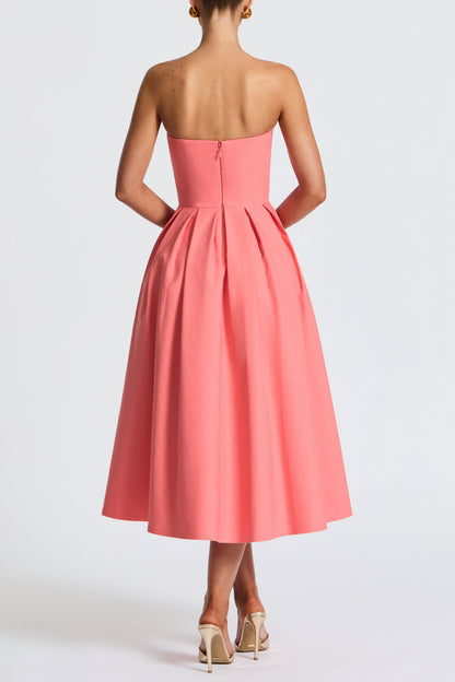 Edith Embroidery Midi Dress - Coral Pink